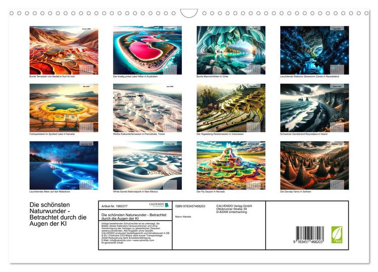 Produktbild: Die sch&ouml;nsten Naturwunder - Betrachtet durch die Augen der KI (Wandkalender 2026 DIN A3 quer), CALVENDO Monatskalender
