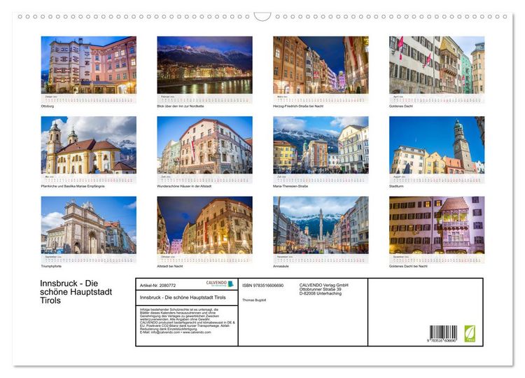 Produktbild: Innsbruck - Die sch&ouml;ne Hauptstadt Tirols (Wandkalender 2026 DIN A2 quer), CALVENDO Monatskalender
