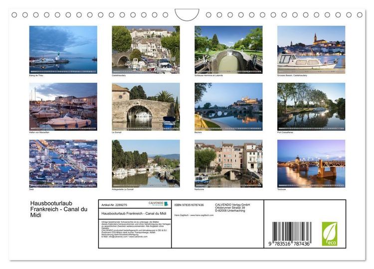 Produktbild: Hausbooturlaub Frankreich - Canal du Midi (Wandkalender 2027 DIN A4 quer), CALVENDO Monatskalender
