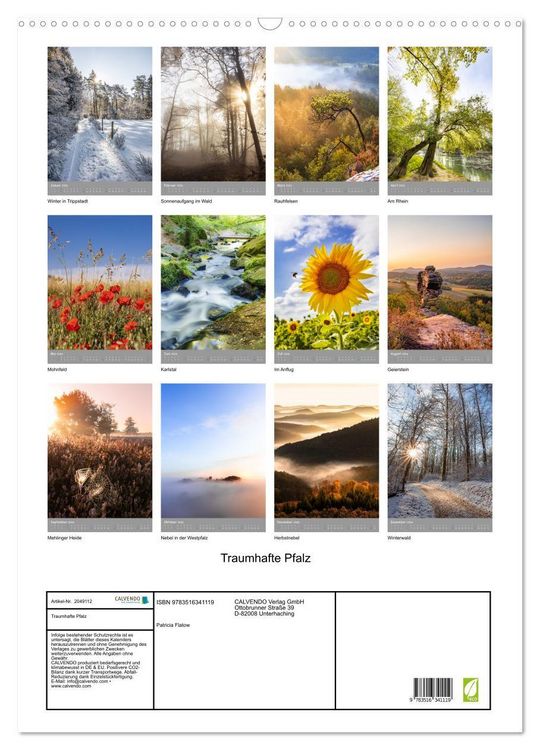 Produktbild: Traumhafte Pfalz (Wandkalender 2026 DIN A2 hoch), CALVENDO Monatskalender