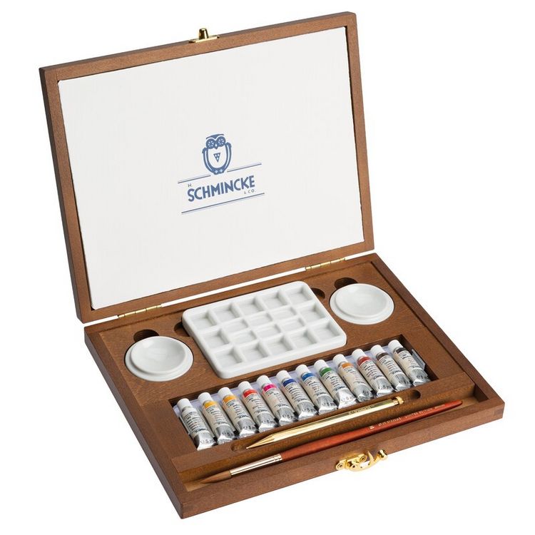 Produktbild: Schmincke HORADAM&reg; Aquarell Holzkasten, 12 x 5 ml + Zubeh&ouml;r Retro II