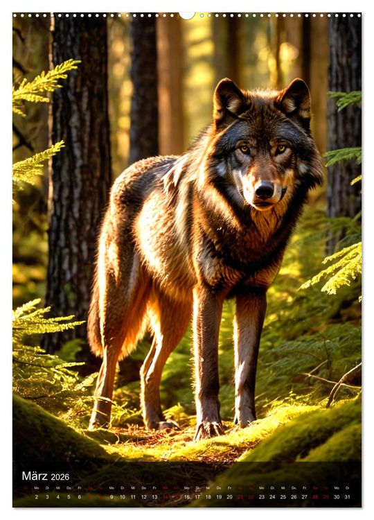 Produktbild: Der Wolf - Sehnsucht Freiheit Kraft (hochwertiger Premium Wandkalender 2026 DIN A2 hoch), Kunstdruck in Hochglanz