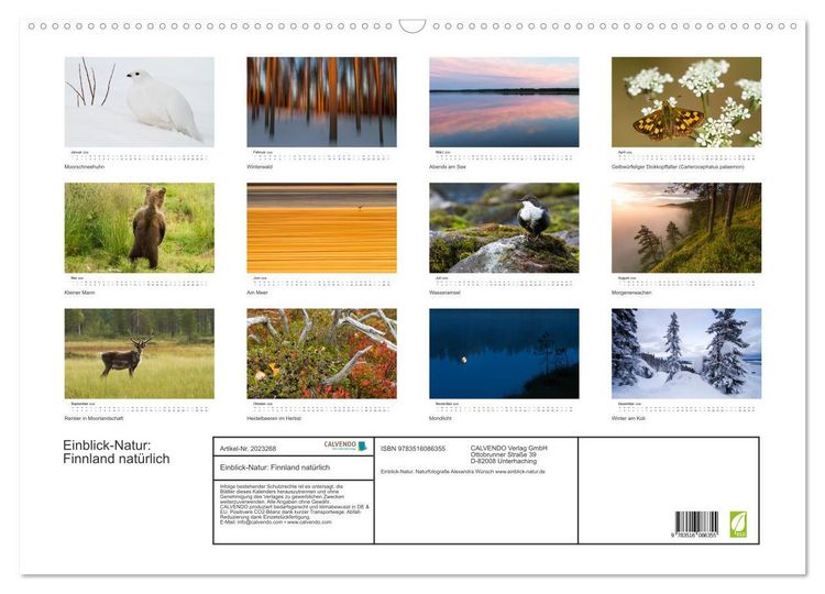Produktbild: Einblick-Natur: Finnland nat&uuml;rlich (Wandkalender 2026 DIN A2 quer), CALVENDO Monatskalender
