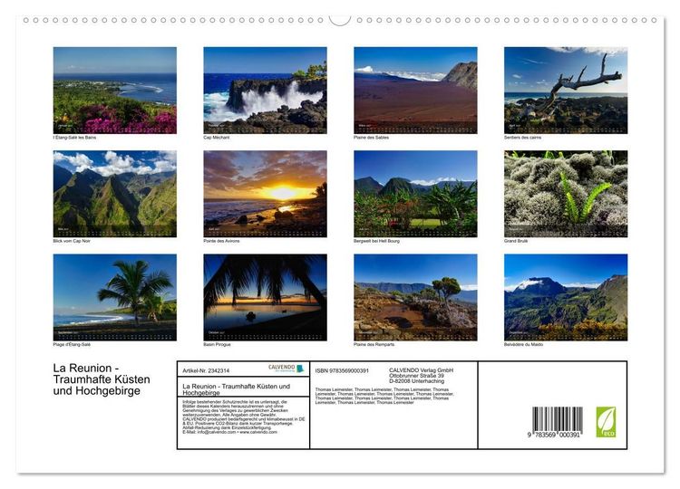 Produktbild: La Reunion - Traumhafte K&uuml;sten und Hochgebirge (hochwertiger Premium Wandkalender 2027 DIN A2 quer), Kunstdruck in Hochglanz