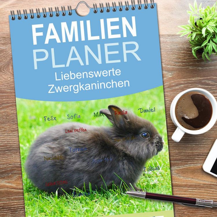 Produktbild: Familienplaner 2026 - Liebenswerte Zwergkaninchen mit 5 Spalten (Wandkalender, 21 x 45 cm) CALVENDO
