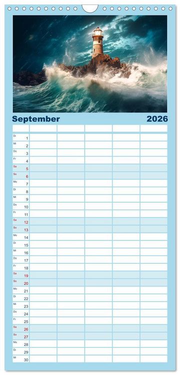 Produktbild: Familienplaner 2026 - KI-Leuchtt&uuml;rme mit 5 Spalten (Wandkalender, 21 x 45 cm) CALVENDO