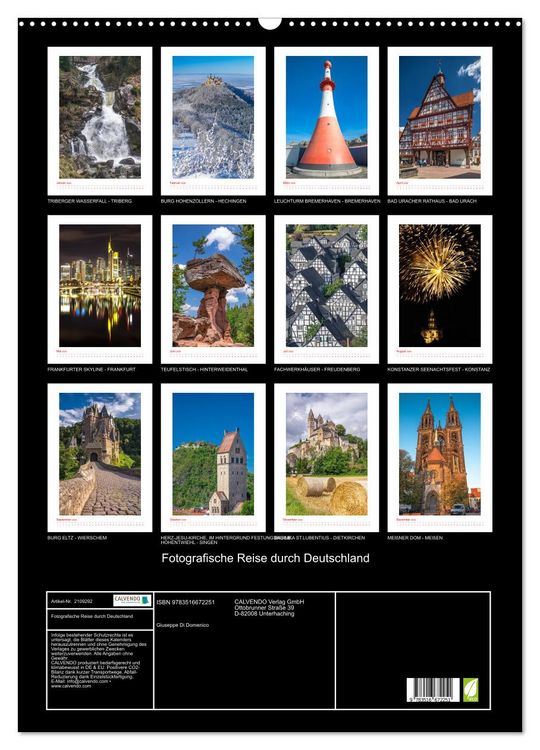 Produktbild: Fotografische Reise durch Deutschland (Wandkalender 2026 DIN A2 hoch), CALVENDO Monatskalender