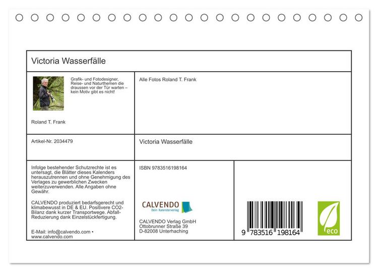Produktbild: Victoria Wasserf&auml;lle (Tischkalender 2026 DIN A5 quer), CALVENDO Monatskalender