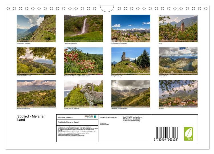Produktbild: S&uuml;dtirol - Meraner Land (Wandkalender 2026 DIN A4 quer), CALVENDO Monatskalender