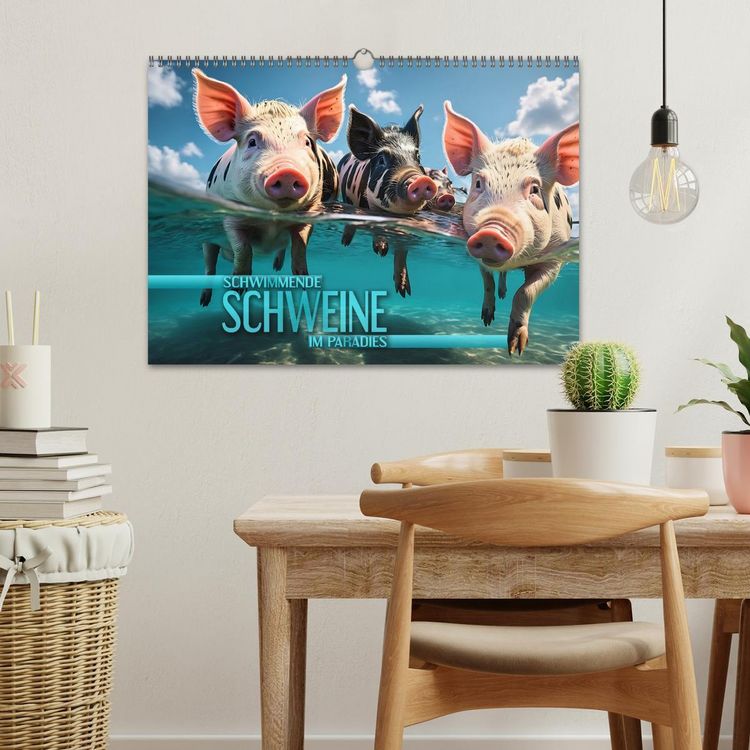 Produktbild: Schwimmende Schweine im Paradies (Wandkalender 2026 DIN A3 quer), CALVENDO Monatskalender