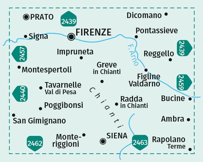 Produktbild: KOMPASS Wanderkarte 2458 Firenze, Siena, Chianti, Val di Pesa, Val d'Elsa, Monteriggioni 1:50.000