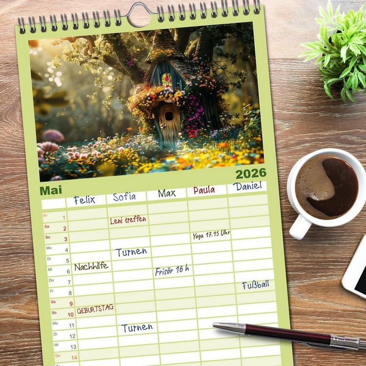 Produktbild: Familienplaner 2026 - Das kleine H&auml;uschen im Wald mit 5 Spalten (Wandkalender, 21 x 45 cm) CALVENDO