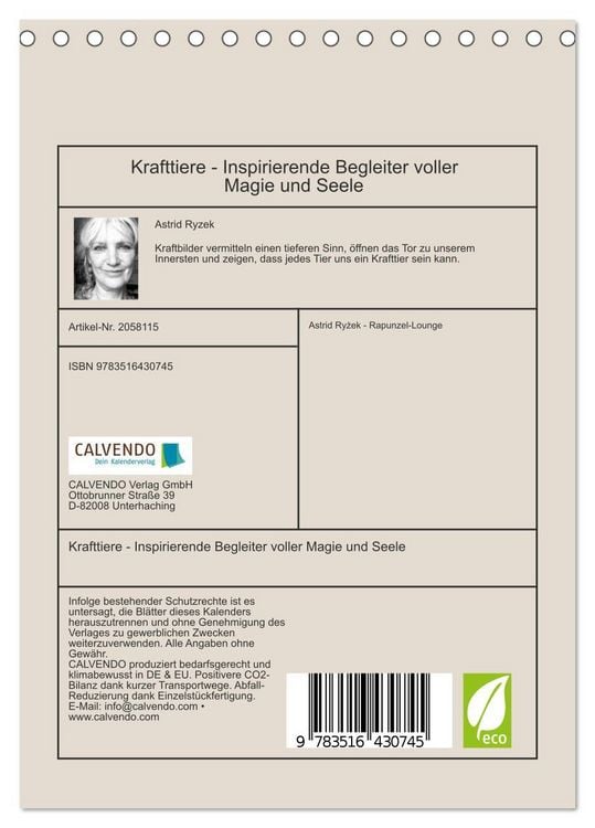 Produktbild: Krafttiere - Inspirierende Begleiter voller Magie und Seele (Tischkalender 2026 DIN A5 hoch), CALVENDO Monatskalender
