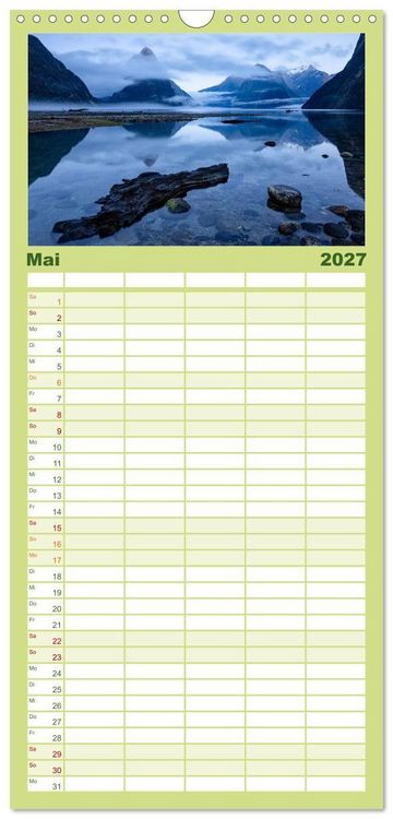 Produktbild: Familienplaner 2027 - Der S&uuml;den Neuseelands: Berge, Seen und traumhafte K&uuml;sten mit 5 Spalten (Wandkalender, 21 x 45 cm) CALVENDO
