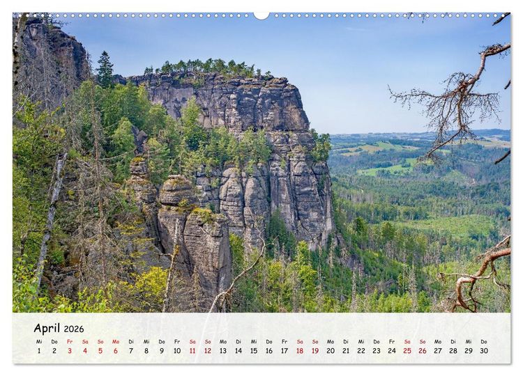 Produktbild: S&auml;chsische Schweiz - Beeindruckende Felsen und unber&uuml;hrte Natur (hochwertiger Premium Wandkalender 2026 DIN A2 quer), Kunstdruck in Hochglanz