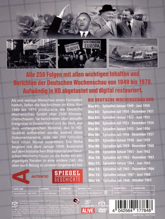 Produktbild: Die Deutsche Wochenschau - Deutschland, deine Geschichte - Komplettbox (Alle 250 Folgen) [14 DVDs]