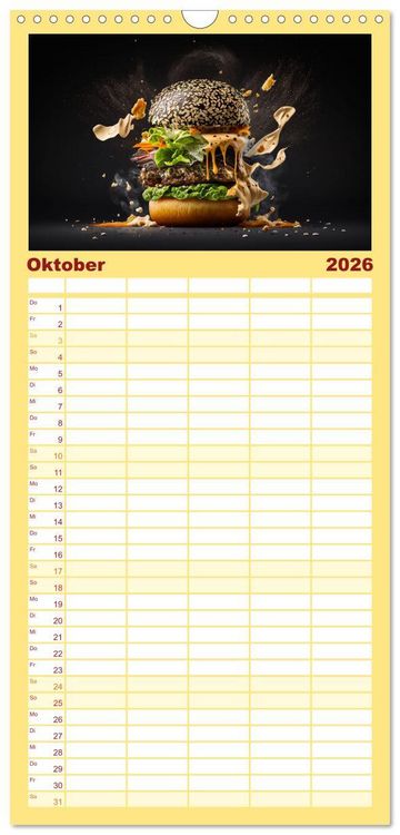 Produktbild: Familienplaner 2026 - Burgerfood mit 5 Spalten (Wandkalender, 21 x 45 cm) CALVENDO