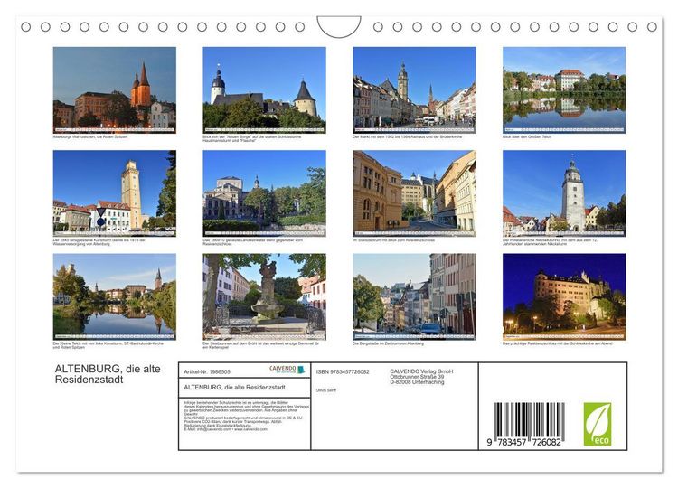 Produktbild: ALTENBURG, die alte Residenzstadt (Wandkalender 2026 DIN A4 quer), CALVENDO Monatskalender