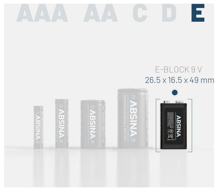 Produktbild: Absina 300 9V Block-Akku NiMH 270 mAh 8.4V 1St.