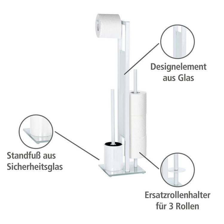 Produktbild: Stand WC-Garnitur Mod. Rivalta Wei&szlig;, integrierter Toilettenpapierhalter und WC-B&uuml;rstenhalter