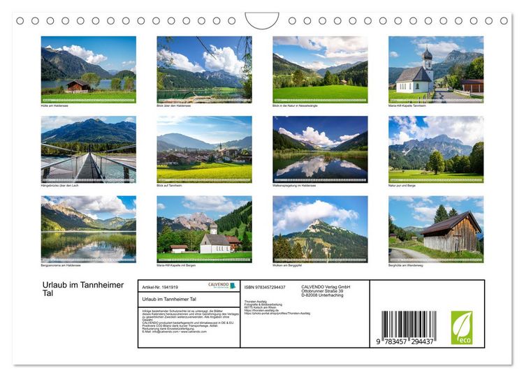 Produktbild: Urlaub im Tannheimer Tal (Wandkalender 2026 DIN A4 quer), CALVENDO Monatskalender
