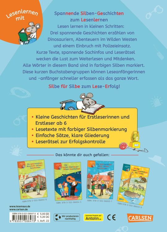 Produktbild: LESEMAUS zum Lesenlernen Sammelbände: Spannende Silben-Geschichten zum Lesenlernen