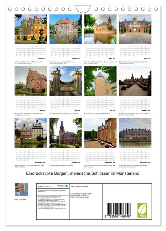 Produktbild: Eindrucksvolle Burgen, malerische Schl&ouml;sser im M&uuml;nsterland (Wandkalender 2026 DIN A4 hoch), CALVENDO Monatskalender
