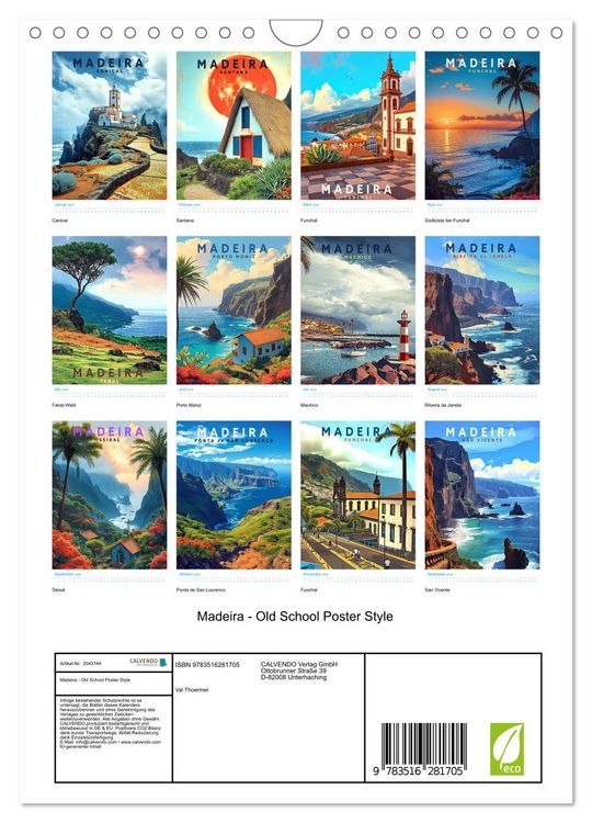 Produktbild: Madeira - Old School Poster Style (Wandkalender 2026 DIN A4 hoch), CALVENDO Monatskalender