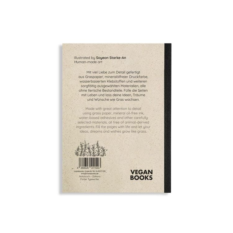Produktbild: Notizbuch A6 blanko aus Graspapier &ndash; Dahara &ndash; Farbe: Typewriter &ndash; matabooks