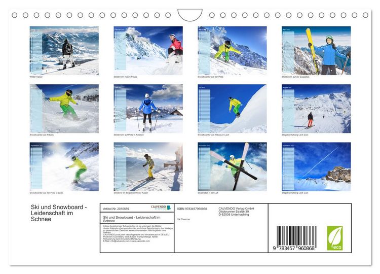 Produktbild: Ski und Snowboard - Leidenschaft im Schnee (Wandkalender 2026 DIN A4 quer), CALVENDO Monatskalender