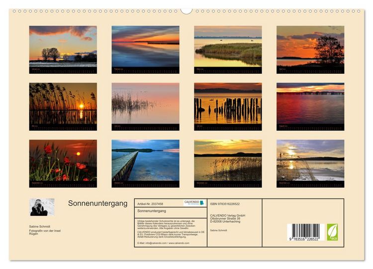 Produktbild: Sonnenuntergang (hochwertiger Premium Wandkalender 2026 DIN A2 quer), Kunstdruck in Hochglanz