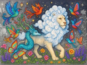 Produktbild: CALVENDO Puzzle Wolkenl&ouml;we und Traumv&ouml;gel | 1000 Teile Lege-Gr&ouml;&szlig;e 64x48cm Foto-Puzzle f&uuml;r gl&uuml;ckliche Stunden