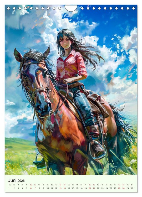 Produktbild: Pferdegl&uuml;ck - Anime-M&auml;dchen erkunden die Natur (Wandkalender 2026 DIN A4 hoch), CALVENDO Monatskalender
