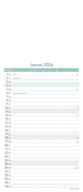 Produktbild: Kreativ-Kalender Planer für 2 2026 - 3 Spalten - 19,5x45 cm - Foto, Malen, Basteln - datiert - Kreativkalender - Foto-Kalender - Alpha Edition