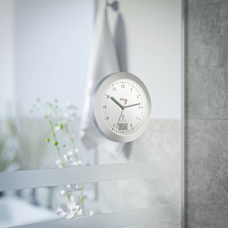 Produktbild: Mebus 41124 Funk Wanduhr 17cm x 60mm Silber Badezimmer-/Feuchtraum geeignet