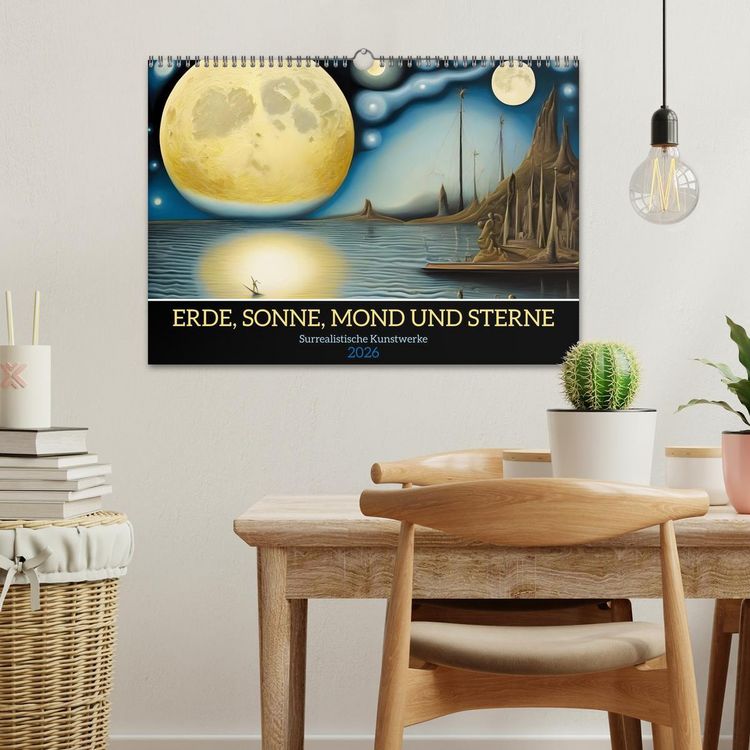 Produktbild: Erde, Sonne, Mond und Sterne Surrealistische Kunstwerke (Wandkalender 2026 DIN A3 quer), CALVENDO Monatskalender