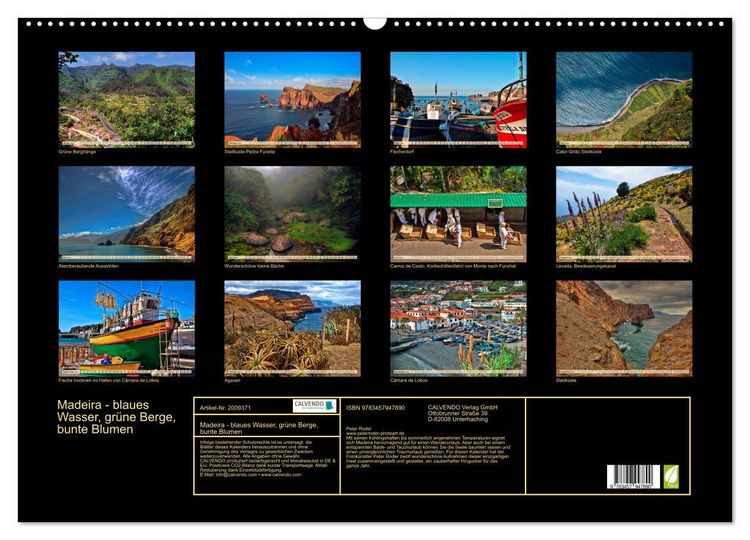 Produktbild: Madeira - blaues Wasser, gr&uuml;ne Berge, bunte Blumen (Wandkalender 2026 DIN A2 quer), CALVENDO Monatskalender