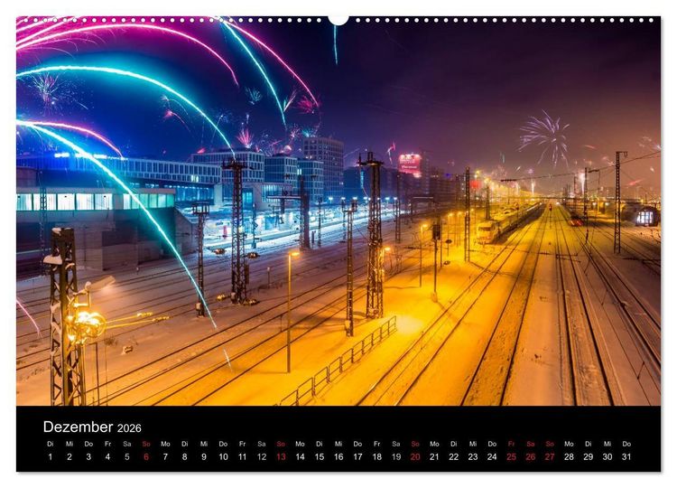 Produktbild: M&uuml;nchen bei Nacht (hochwertiger Premium Wandkalender 2026 DIN A2 quer), Kunstdruck in Hochglanz
