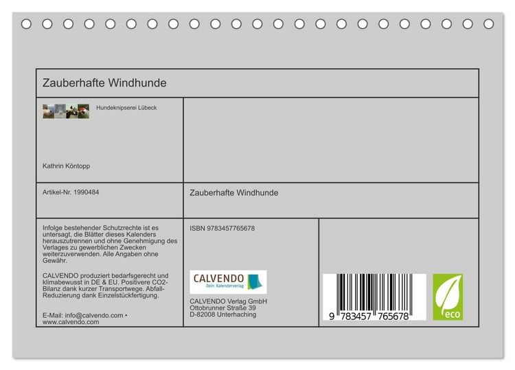 Produktbild: Zauberhafte Windhunde (Tischkalender 2026 DIN A5 quer), CALVENDO Monatskalender
