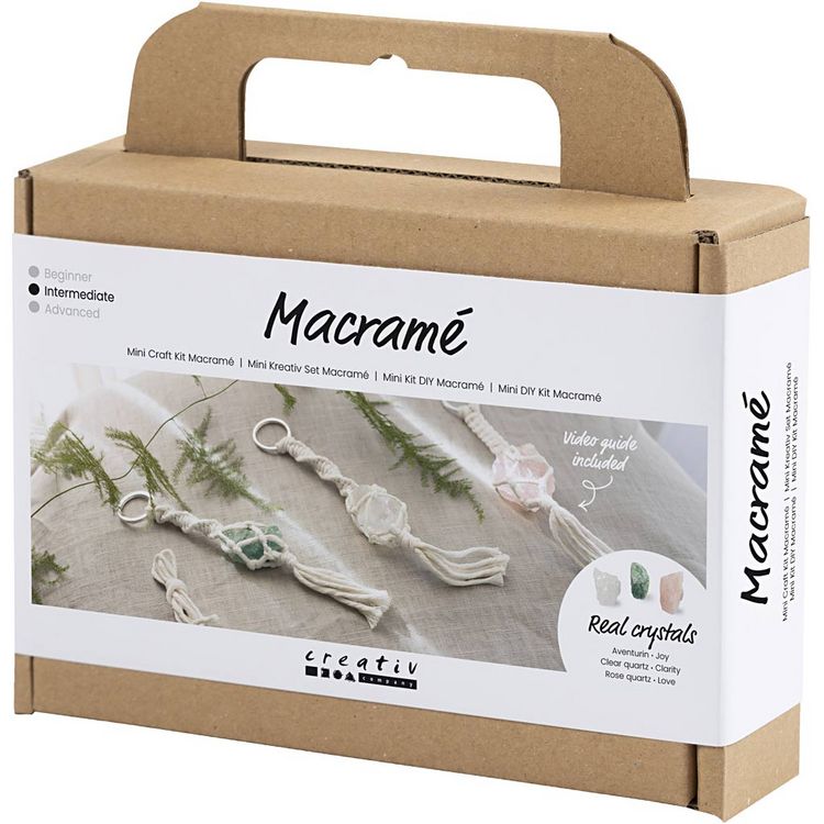 Produktbild: Creativ Company Mini Kreativ Set Macram&eacute;, Makramee, Schl&uuml;sselringe, Matt transparent, Staubgr&uuml;n, Staubrosa, Hellnatur