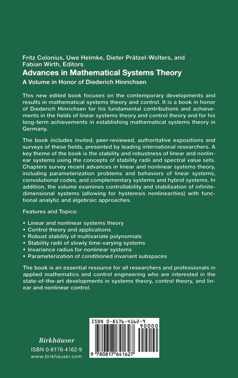 Produktbild: Advances in Mathematical Systems Theory