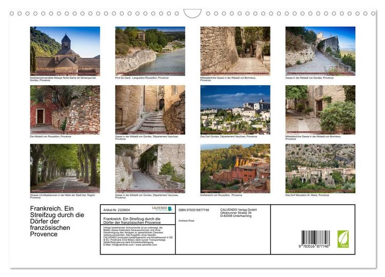 Produktbild: Frankreich. Ein Streifzug durch die D&ouml;rfer der franz&ouml;sischen Provence (Wandkalender 2027 DIN A3 quer), CALVENDO Monatskalender