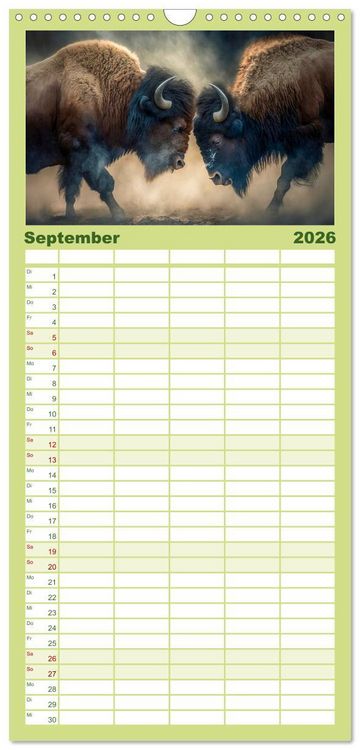 Produktbild: Familienplaner 2026 - Amerikanischer Bison mit 5 Spalten (Wandkalender, 21 x 45 cm) CALVENDO