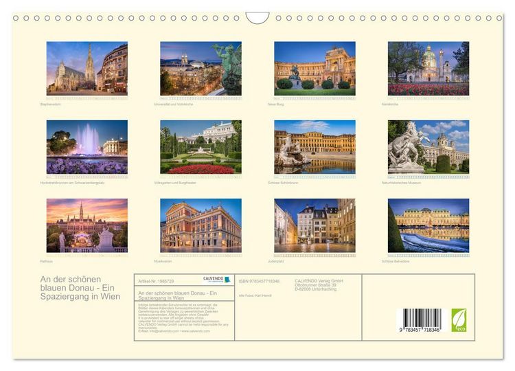 Produktbild: An der sch&ouml;nen blauen Donau - Ein Spaziergang in Wien (Wandkalender 2026 DIN A3 quer), CALVENDO Monatskalender