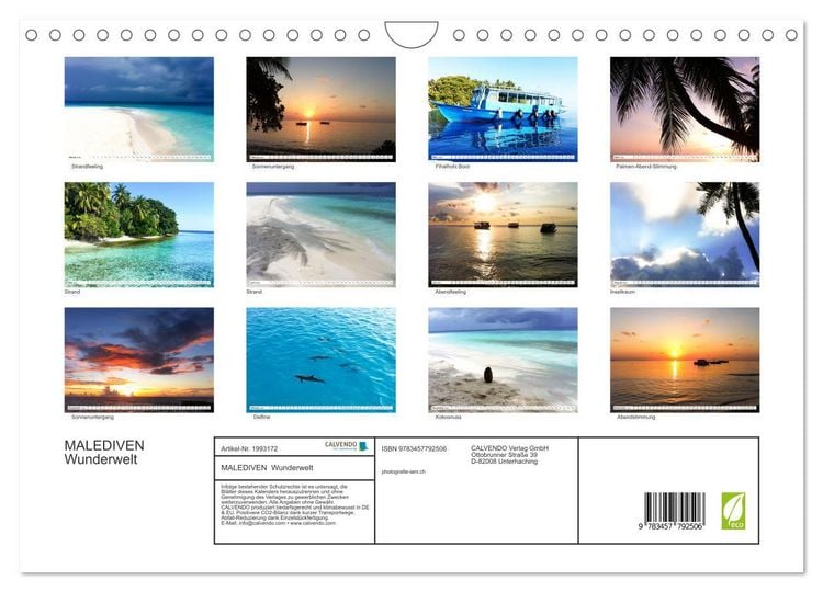 Produktbild: MALEDIVEN Wunderwelt (Wandkalender 2026 DIN A4 quer), CALVENDO Monatskalender