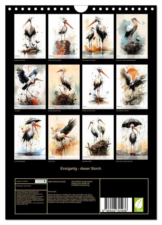 Produktbild: Einzigartig - dieser Storch (Wandkalender 2026 DIN A4 hoch), CALVENDO Monatskalender