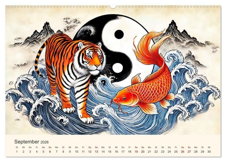 Produktbild: Yin und Yang der Wesen - Asiatische Mythen im Gleichgewicht (hochwertiger Premium Wandkalender 2026 DIN A2 quer), Kunstdruck in Hochglanz