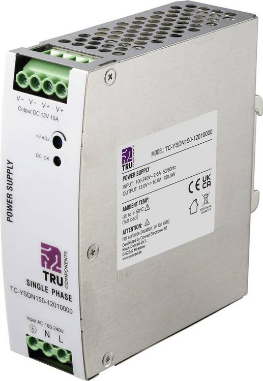 Produktbild: TRU COMPONENTS TC-13807984 Hutschienen-Netzteil (DIN-Rail) 12 V/DC 10 A 120 W Anzahl Ausg&auml;nge:1 x Inhalt 1 St.