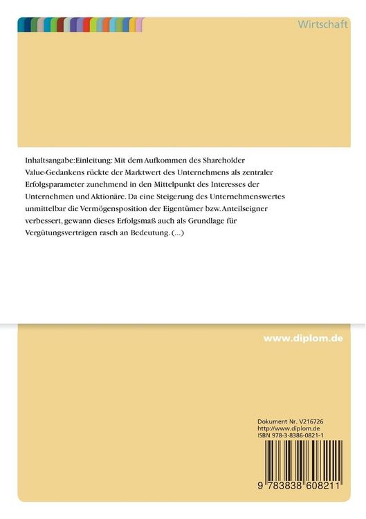 Produktbild: M&ouml;glichkeiten und Probleme von Aktienoptionen als Managemententlohnung in Deutschland