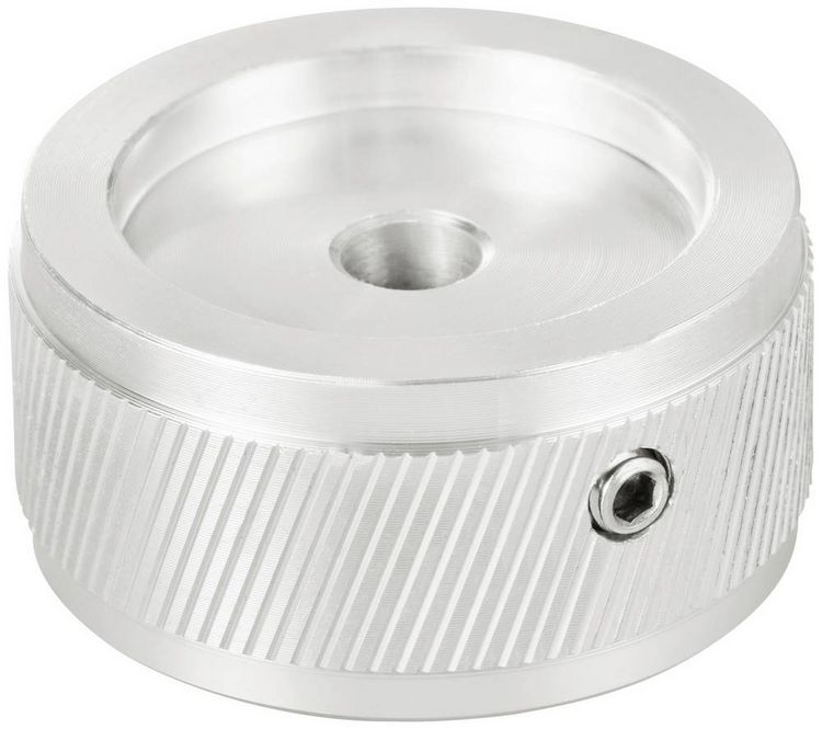 Produktbild: TRU COMPONENTS TC-11613824 Drehknopf mit Knopfmarkierung Silber (&Oslash; x H) 34 mm x 17 mm Aluminium 1 St.